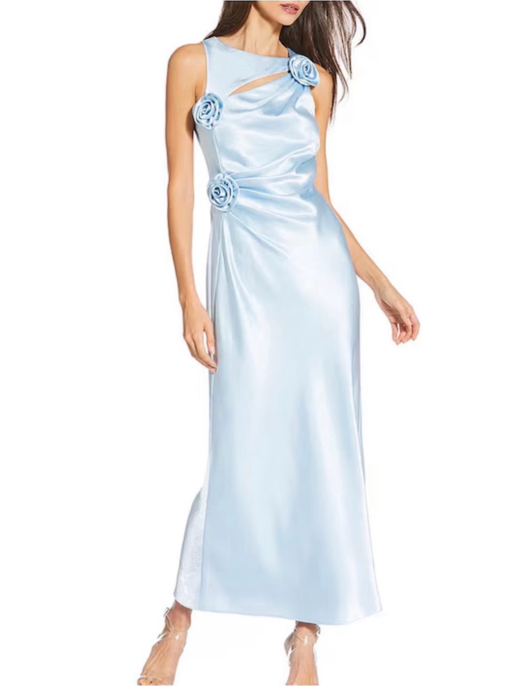 Gianni Bini Light Blue Satin Rosette Maxi Dress